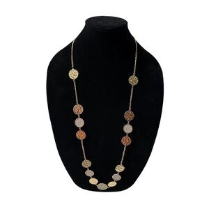 Charming Charlie Gold Tone Hammered & Faux Diamond Crusted Multi Coin Necklace